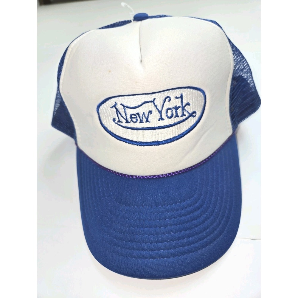 Vintage New York Mesh Trucker Hat Snapback Cap Nissin White Blue EUC - Picture 8 of 11